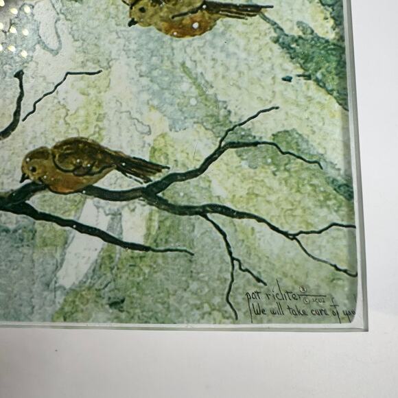 Vintage Pat Richter Winter Snowman Cardinal Print Handmade Glass Coasters Set 4 - Picture 4 of 6